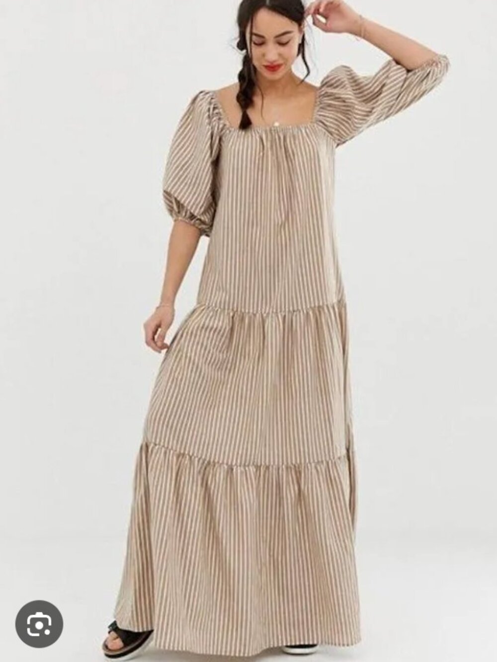 ASOS Beige and White Striped Maxi Dress